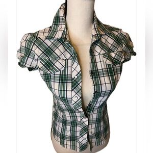 Vintage Chico Green and White Plaid Button Down Shirt